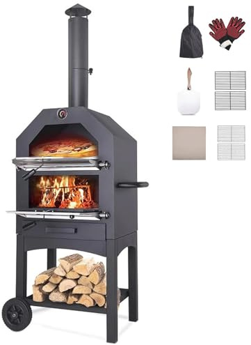 Large Camping Wood Stove with Oven, Multifunctional Outdoor Wood Burning Stove for Patio, Iron Construction Ideal for Cooking Grilling Pizza