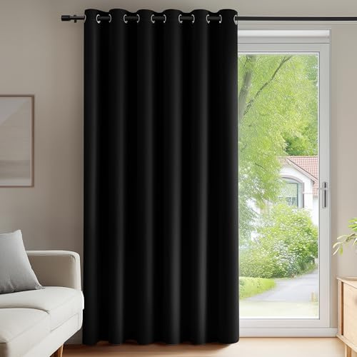 Deconovo Mörkläggningsgardiner med öljetter – spets färdiga värmeisoleringsgardiner för sovrum och vardagsrum, svart, 200 x 210 cm (1 st)