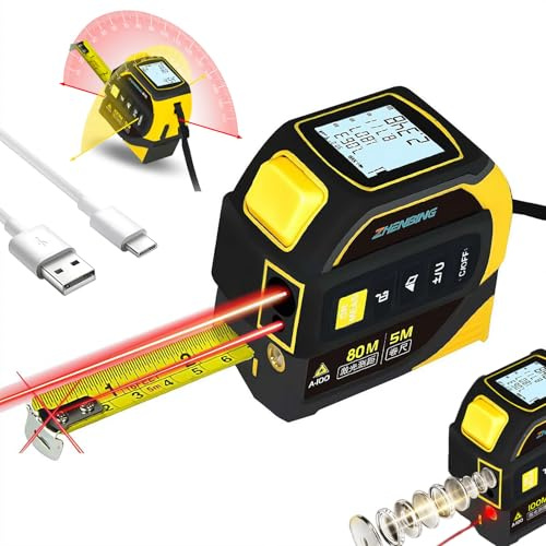 Mètre ruban L-aser 4 en 1 avec réticule niveau La-ser, distance de 80 m + ruban autolock de 5 m | Écran LCD rétroéclairé pour bricolage, construction, décoration intérieure