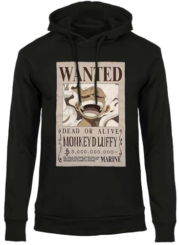One Piece Felpa con Cappuccio - Luffy Wanted. Felpa Unisex in Cotone. vestibilità Regular per Adulto e Ragazzo