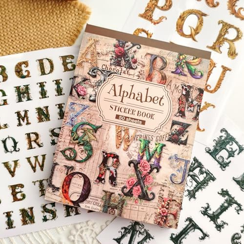 Vintage Buchstaben Sticker Set - 50 Blätter Dekorative Alphabete für Scrapbooking, Journaling, DIY Basteln & Persönliche Gestaltung – Antike Deko Aufkleber für Album, Planer