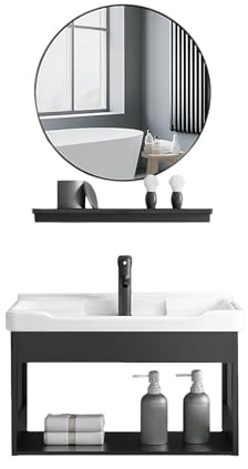 GdloWOoc Lavabo Angolare da Parete, Mobile sotto lavandino Bagno con Contenitore Specchio Rubinetto, mobiletto sotto lavabo Bagno per Piccoli Spazi(Square Mirror)