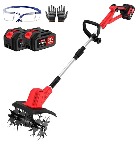 Motozappa Portatile da Giardino, Motozappa Elettrica a Batteria con Impugnatura Telescopica Regolabile per Aratro, Larghezza 20 Cm e Profondità 15 Cm, Motozappa per Fattoria, Cortile, Prato