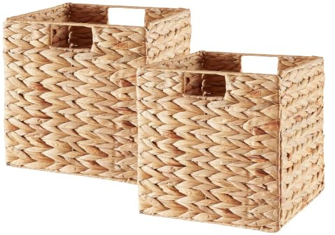 Vagusicc 2-Pack Water Hyacinth Storage Baskets with Handles, Wicker Basket for Bathroom Gift Toys Storage, Small Storage Baskets for Shelves Organizing, Kitchen, 23 x 23 x 23 cm, Water Hyacinth