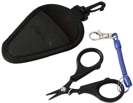 Juego de tijeras de pesca de acero inoxidable de alta calidad con revestimiento negro y bolsa de almacenamiento para cortar líneas de pesca y cortador de línea de pesca