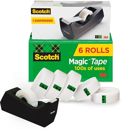 Scotch Magic Tape with Scotch Desktop Dispenser, 6 Rolls of 3/4 x 1000 Each Plus 1 Desktop Tape Dispenser, Great for Repair, Wrapping and Office Applications