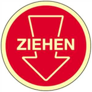 Aufkleber Türschild Ziehen mit Pfeil | langnachleuchtend | Folie selbstklebend 10 cm Ø | Aufkleber Tür Türschild Hinweisschild Ziehen