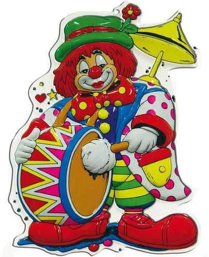 PARTY DISCOUNT Wand-Deko Clown mit Trommel, Höhe ca. 60 cm