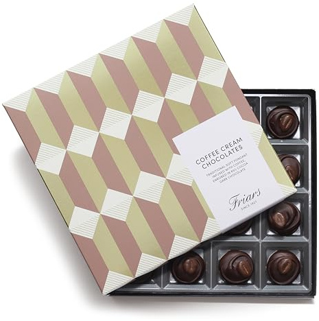 Friars Handmade Chocolate Coffee Creams, Soft Fondant, 16 Per Gift Box | A smooth centre with a rich 65% dark cocoa shell, made in England, vegetarian, an indulgent treat for celebrations