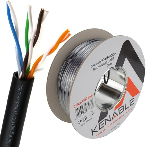 kenable External CAT5e Outdoor Ethernet Cable Reel CCA UTP Waterproof UV Resistant Network Cable 100m Black