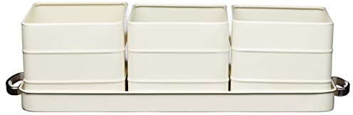 KitchenCraft Living Nostalgie Indoor Metallkräutertöpfe und Tablettset, Vintage Inspirierter Mini-Kräutergarten, 39 x 12 x 10 cm – Antique Cream