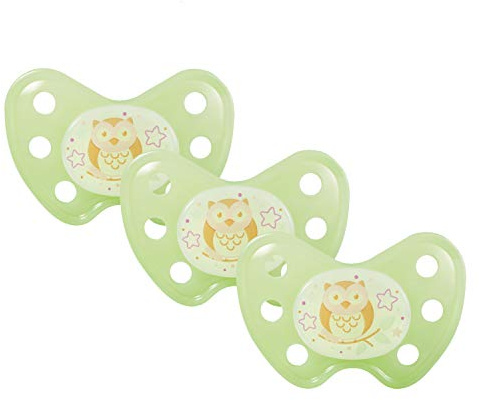 dentistar Night Silikon Schnuller 3er-Set - Größe 3, ab 14 Monate - Glow in the Dark Nuckel mit Dentalstufe – BPA-frei – Made in Germany - Eule, Grün