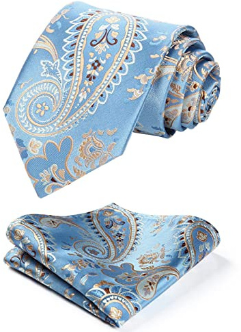 HISDERN Conjunto de panuelo de bolsillo y corbata de paisley floral para hombre