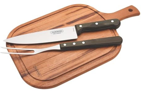Tramontina Tranchierset, 3-teilig, Tranchiermesser, Tranchiergabel und Schneidebrett, FSC