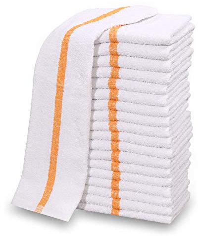 60 PC New Cotton Blend White Restaurant Bar Mops Kitchen Towels (5 Dozen) (60, Gold Stripe)