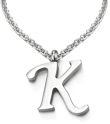 COOLSTEELANDBEYOND Name Initiale Alphabet Buchstaben A bis Z Anhänger Edelstah Halskette für Damen Herren mit 50cm Stahl Seil-Kette