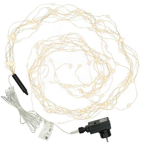 Nipach Lichterregen – 200 LED warm weiß 10 silberne Drähte mit je 20 LED mit Trafo + Timer