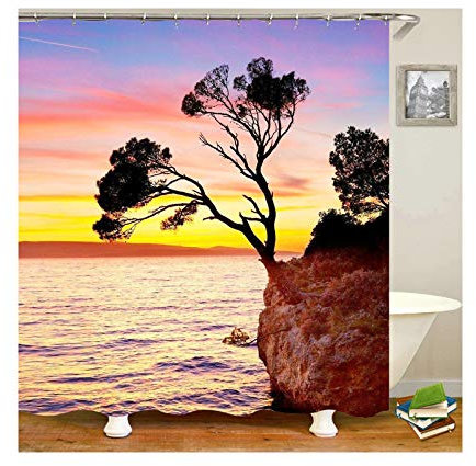 Daesar Bad Vorhang für Badezimmer Baum an der Klippe 3D Lustiger Duschvorhang aus Polyester-Stoff 180x180 cm