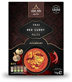 Authentic Thai Red Curry Paste by Mae Jum | 3 pack x 70g | Medium Spice | Great Taste Award Winner | Up to 8 Servings per Pack | 100% Natural | Vegan Paste | Gluten Free