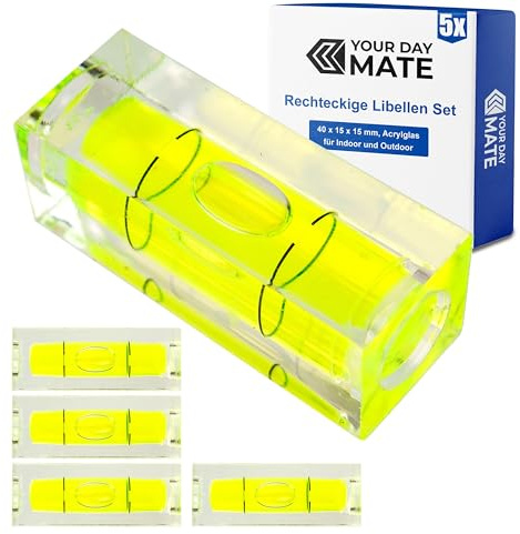 Bubbla vattenpass, Paket om 5 rätblock, 15 x 15 x 40 mm, Precisionsvattenpass med luftbubbla, Horisontell bubbla, Bullseye, Kantig lutningsmätare, Mini kantigt vattenpass för kameror, Camping