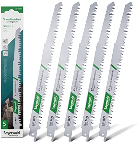 Bayerwald - Hoja de sierra de sable (5 unidades, longitud 230 mm, para madera blanda, madera de construcción, madera verde, leña y vigas, corte grueso y rápido)
