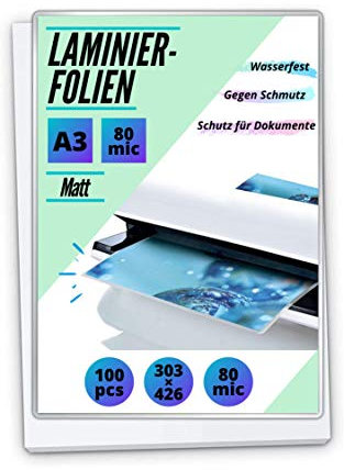 100 PREMIUM Laminierfolien DIN A3 - matt - 2 x 80mic (160 mic)