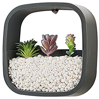 Yoommd Hängende Wandvase, Wandmontage, Vierseitiges Design, geometrischer Wand-Pflanzgefäß für Garten Balkon Innenhof Außenbereiche Dekor Geschenk, Pflanzenbehälter für Sukkulenten (Grau)
