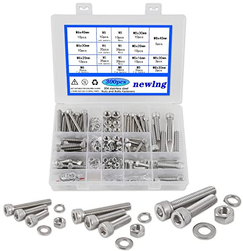 newlng M5 M6 M8 Schrauben Set Schrauben Zylinderschrauben mit Innensechskant Schrauben Muttern und Unterlegscheiben A2-70 Edelstahl 304 Sechskantschrauben 300 Stück