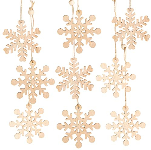 Logbuch-Verlag 9 Sterne Weihnachten Anhänger Sternanhänger Schneeflocken aus Holz 7,5 cm leicht glitzernd