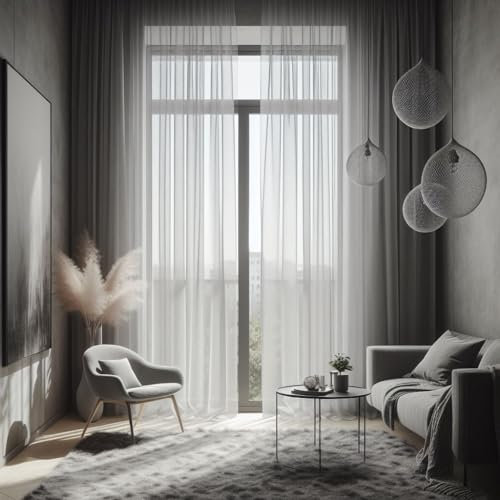 GARDINESTAN Gardinen Weiß Transparent Vorhang mit Bleiband und Kräuselband (230x200 cm (HxB))
