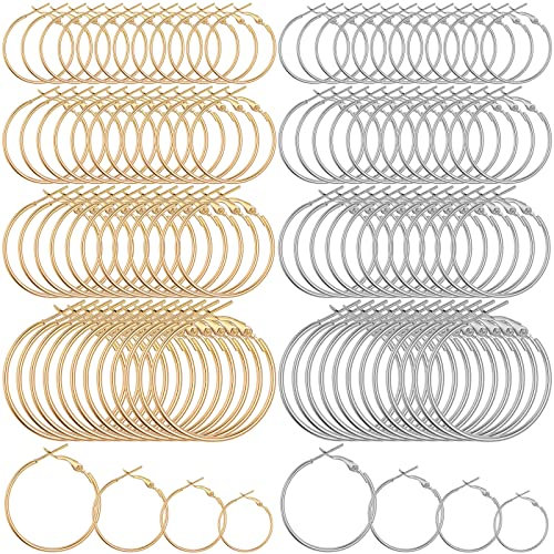 96 Stück Ohrring Creolen Gold Groß für Schmuckherstellung Offene Perlen Silber Hoop Earrings Runde Creolen Ohrringe Rohlinge Selber Machen DIY Handwerk 20 mm 25 mm 30 mm 40 mm