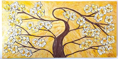 DORON ARTE QUADRO MODERNO ASTRATTO DIPINTO A MANO TELAIO GALLERY BORDI DIPINTI - ALBERO DELLA VITA CON ROSE FIORI - 1 metro x50x4 cm -RIF321