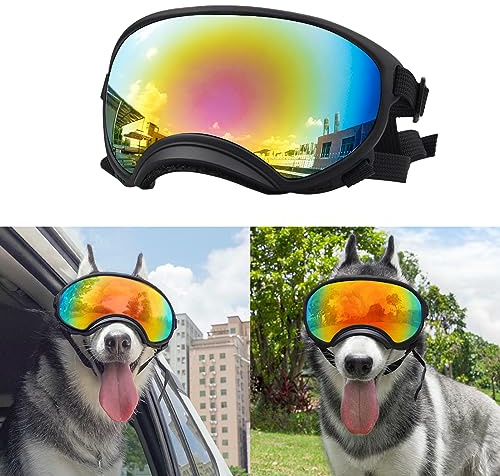 Large Dog Sunglasses, Dog Goggles Large Breed and Medium, UV Protection, Windproof, Dustproof and Snowproof. Shatterproof Lens, Adjustable Strap