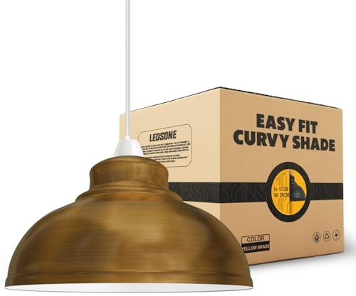 LEDSone Industrial Metal Yellow Brass Ceiling Pendant Light Shades, 29cm Retro Vintage Style Curvy Dome Shaped Easy fit Lamp Shade for Pendant Ceiling Lights for Light Fixture Pub Cafe Restaurants