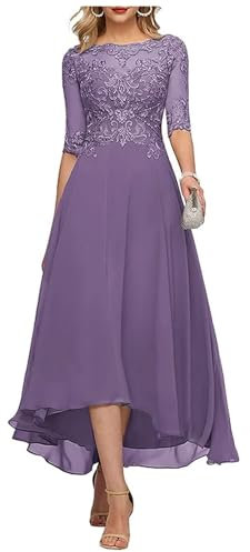 Sincemeet Teelange Kleider für die Brautmutter Ballkleid aus Chiffon mit Spitzenapplikationen Brautjungfer Kleider mit 1/2 Ärmeln