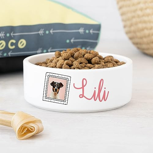 Wanapix | Gamelle Personnalisé avec Photo et Texte | Gamelle pour Chien et Chat avec Nom| Nourriture et Eau | Céramique | 17,5x7,5 cm | Cadre Photo