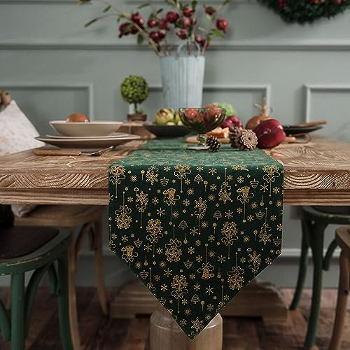 XNSHUN Weihnachten Tischläufer Grün Tischläufer Tisch Dekoration Tischmatten, Tischband Tafeltuch Tischtuch Läufer Tisch Deko, Tischläufer Für Esszimmer Party Urlaub Dekoration (30 x 220 cm,H)
