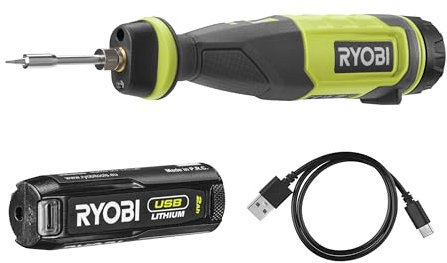 RYOBI 4 V USB-LITHIUM Akku-Lötkolben RSI4-120G, inkl. 1 x 4 V 2,0 Ah Akku und USB-C Ladekabel