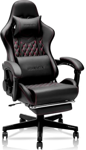 Homracer Ergonomic Office Chair Gaming Chair High Back PU Leather Executive Desk Chair with Massager,Computer Chair for Home/Office Support up to 400 lbs,Present(Classic Black)