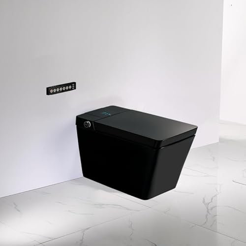 Inodoro estilo japonés A215 negro brillo (Salida Suelo) | Limpieza chorro de agua | Secado aire| Tanque integrado | Control Remoto | Temperatura del agua | Asiento Calefactado | Descarga automática