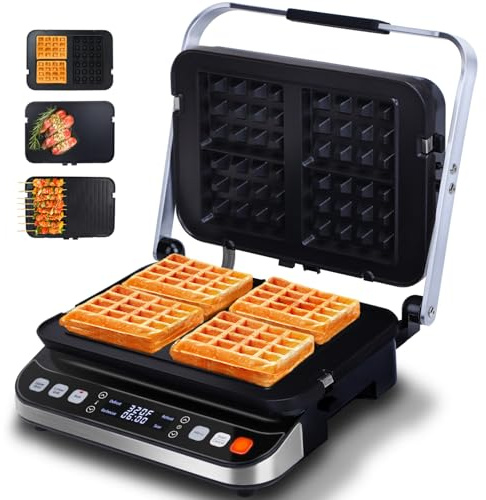 Taylor Swoden Panini Press Waffle Maker, 1600W Electric Indoor Grill with Non-Stick Double Sided Plates, LED Touch Screen, Independent Temperature Control, Opens 180 Degrees, Stainless Steel