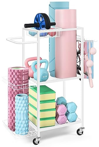 LIANTRAL Scaffale portaoggetti per tappetino da yoga, organizer in metallo per tappetini da yoga, rulli in schiuma e attrezzature per il fitness, salvaspazio, per esercizi a casa e attrezzi da fitness