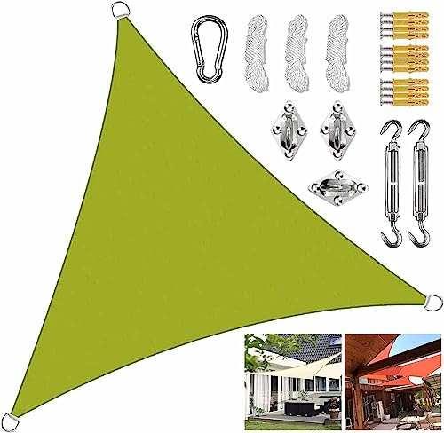 Vela parasole triangolare a baldacchino giallo verde for aree giochi for posto auto coperto Vele ombreggianti Tenda da sole for esterni resistente al vento Protezione solare Blocco UV con kit di fissa