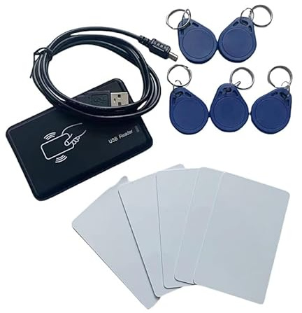 Lector de sensor USB de tarjetas IC inteligente, lector de tarjetas IC 14443A sin contacto con interfaz USB, 5 tarjetas + 5 llaveros RFID de 13,56 MHz, Windows 2000/XP/WIN 7/Win 10/Vista/Android