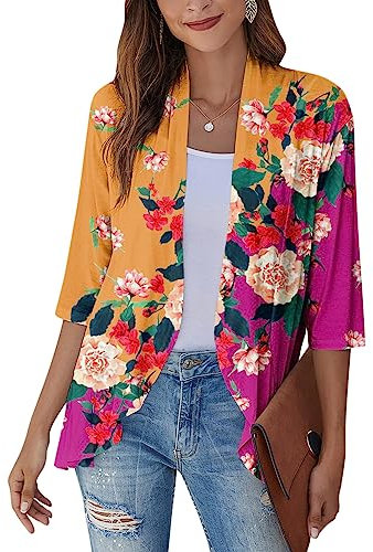 SCBFDI Cardigan Elegante Donna, Cardigan Kimono Per le Donne Cardigan Aperto Con Volant, Casual, Manica 3/4, Maglioni Leggeri, Spolverino, Ragazze, Moda., Micropile Donna, Cardigan Donna Cotone Beige