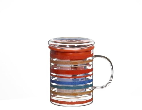 TEA SHOP - Tasse pour Thé ou Infusions avec Filtre et Couvercle - All in One Mug Sand - Élégante et fonctionnelle tasse en verre thermorésistant avec infuseur en acier inoxydable et revêtement en