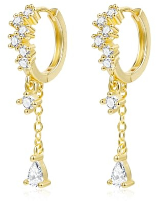 ALEXCRAFT Drop Örhängen Guld Hängande Hoop för Dam Med Zirconia 14K Dingle Örhängen för Flickvän Mamma