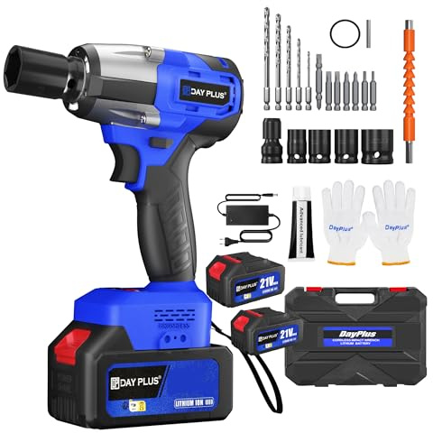 21V Cordless Impact Wrench with 1/2” Chuck, Upgraded Motor Torque 420N.m, 2X3Ah Lithium-ion Batteries, Variable Speed, 4PCS Sockets, Fast Charger Included