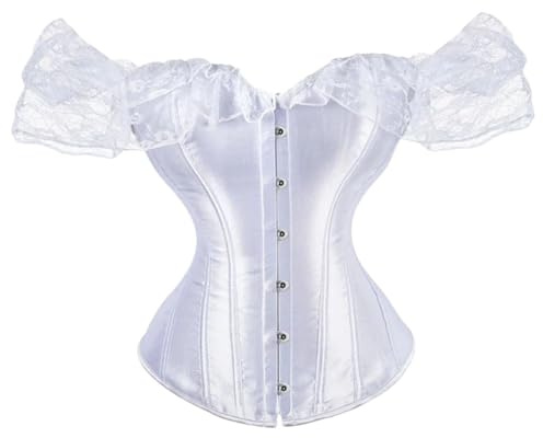 DBFBDTU Damkorsett bustier med puffiga ärmar blommiga korsetter gotisk topp vintage blommig överbyst, 3799 Vit, M