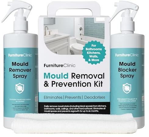 Furniture Clinic Mould Removal & Prevention Kit - Mould Remover Spray for Cleaning of Bathroom Walls, Shower Tiles, Ceilings - With Anti-Mould Spray for Spore Removal and Prevention of Regrowth
